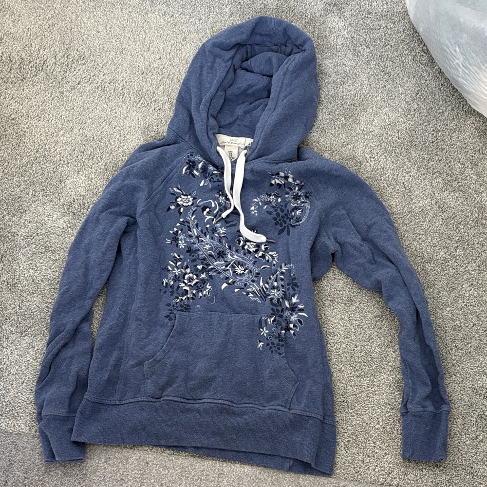 H&M Navy Floral Embroidered Hoodie